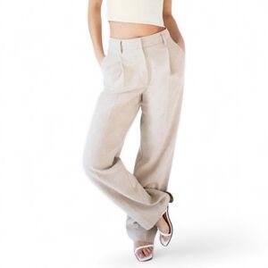 Wilfred x Aritzia Pleated Linen Blend Effortless Heathered Oat High Waist Pant 4